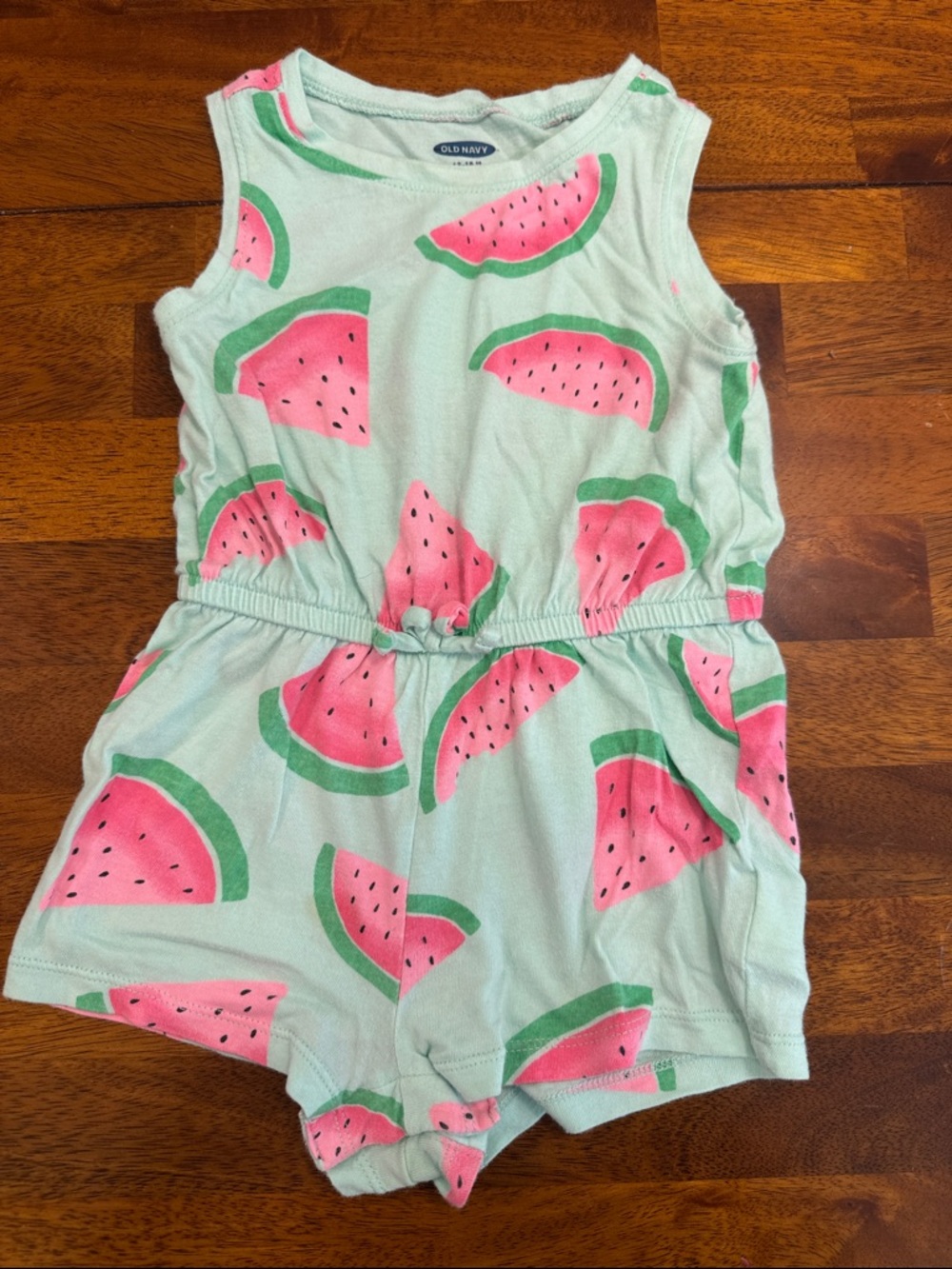Old Navy Mint Green Romper with Pink Watermelon Print